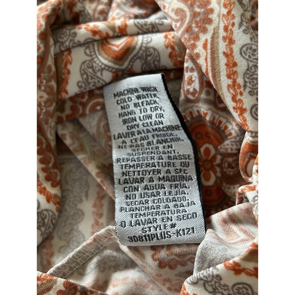 Suzy Shier + Paisley Wrap Dress 1X True Wrap Boho Rust Brown Midi Stretch - Picture 6 of 9